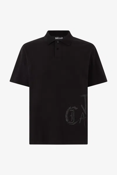 Roberto Cavalli Polo With Monogram And Lettering In Black