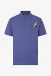 Roberto Cavalli Polo Shirt With Print And Logo In Navy