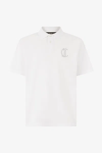 Roberto Cavalli Polo With Raised Jc Monogram In White