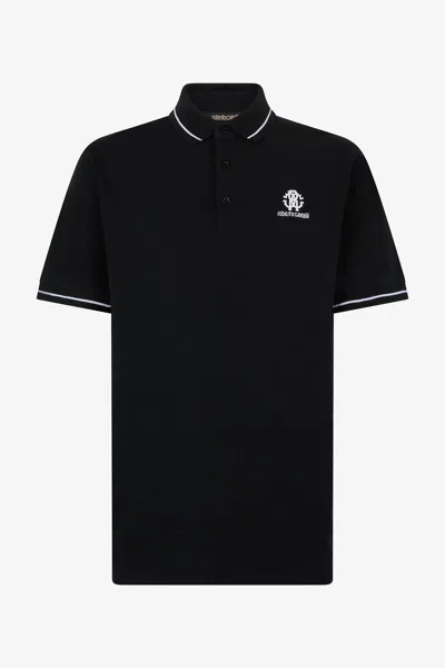 Roberto Cavalli Polo Shirt With Monogram Rc And Logo In Black