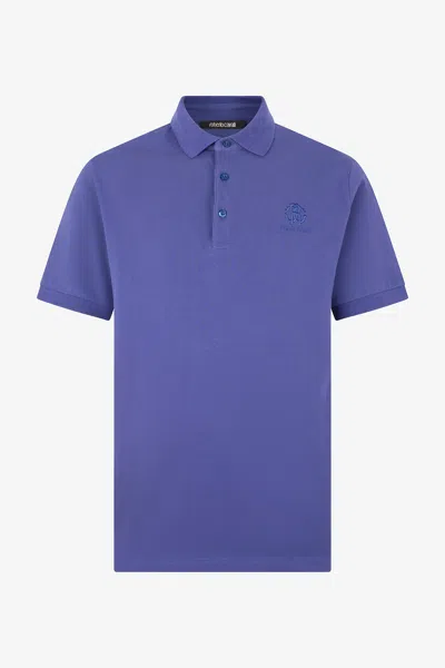 Roberto Cavalli Polo Shirt With Monogram Rc Embroidery And Logo In Navy