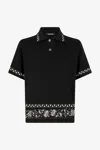 Roberto Cavalli Knitted Polo Shirt With Jacquard Pattern In Black