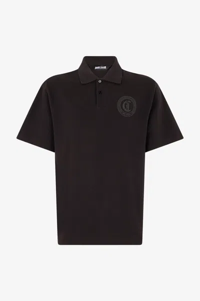 Roberto Cavalli Polo With Jc Monogram Embroidery In Black