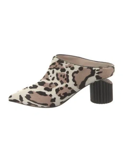 Pre-owned Roberto Cavalli Ponyhair Animal Print Mules In Multi