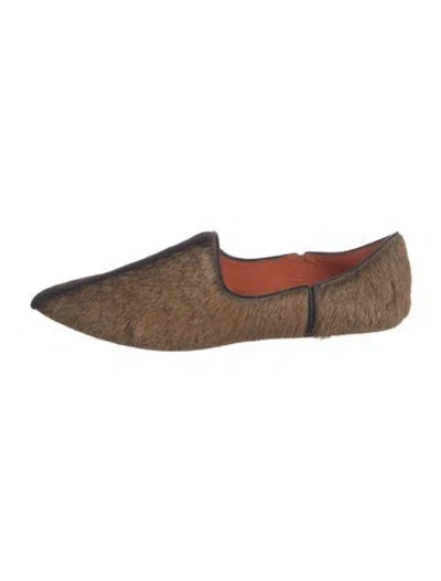 Pre-owned Roberto Cavalli Ponyhair Printed Flats In Brown