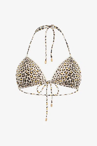 Roberto Cavalli Pop Jaguar Print Bikini Top In Brown