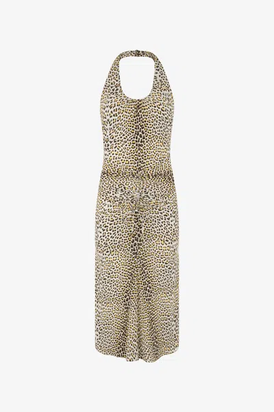 Roberto Cavalli Pop Jaguar Print Midi Dress In Neutral