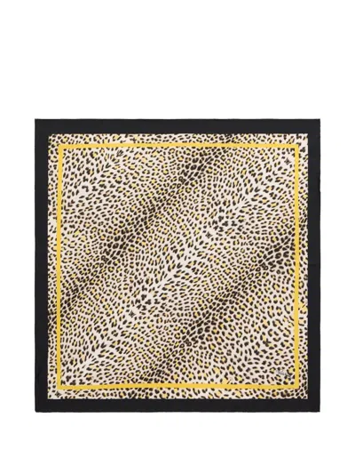 Roberto Cavalli Pop Jaguar Silk Scarf In Gray