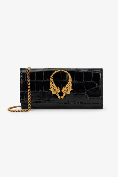 Roberto Cavalli Roar Wallet With Chain In Black