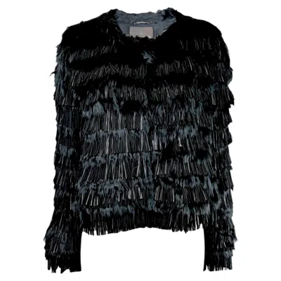 Pre-owned Roberto Cavalli Prefall 2013 Black Fringed Lambskin And Llama Jacket