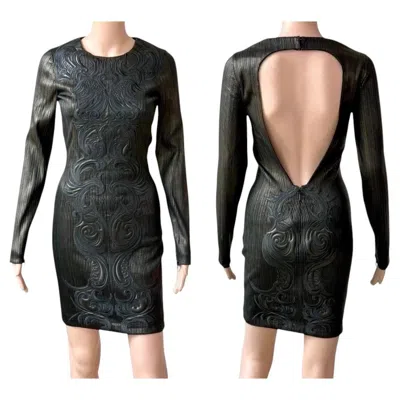 Pre-owned Roberto Cavalli Pre-fall 2013 Runway Leather Cutout Open Back Dress In Black