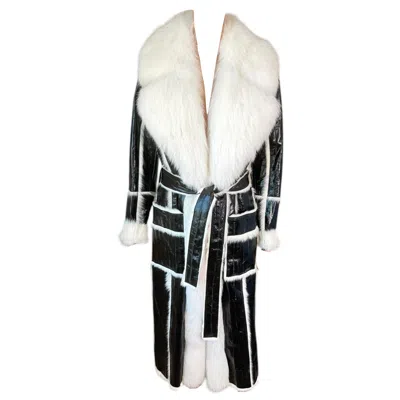 Pre-owned Roberto Cavalli Pre-fall 2015 Runway Leather & Fox Fur Belted Jacket Coat In Gray