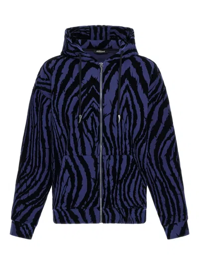 Roberto Cavalli Print Zip-up Hoodie In Blue