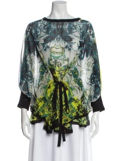 Pre-owned Roberto Cavalli Printed Bateau Neckline Sweater In Blue