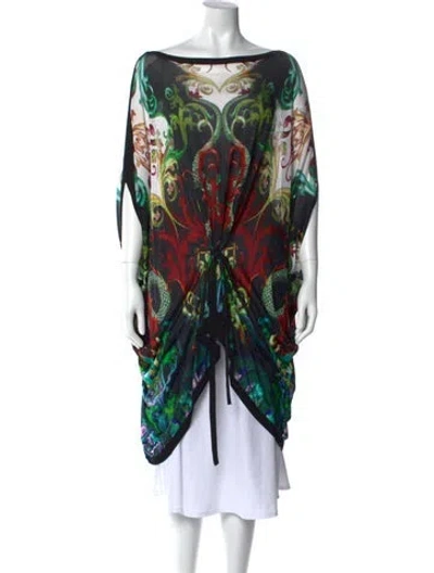 Pre-owned Roberto Cavalli Printed Bateau Neckline Tunic In Black