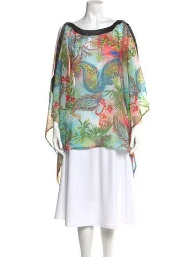 Pre-owned Roberto Cavalli Printed Bateau Neckline Tunic In Blue
