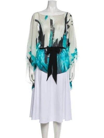 Pre-owned Roberto Cavalli Printed Bateau Neckline Tunic In Blue