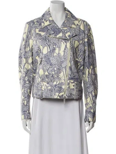 Pre-owned Roberto Cavalli Printed Biker Jacket In Blue