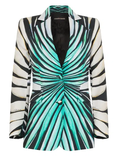 Roberto Cavalli Printed Blazer In Blue