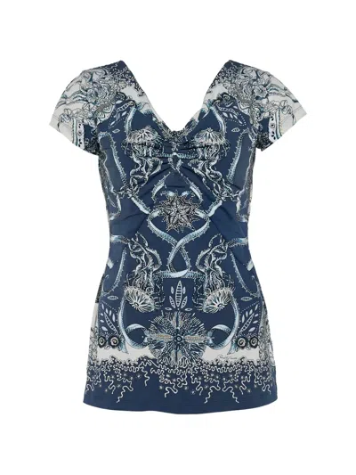Pre-owned Roberto Cavalli Printed Blouse In Blue