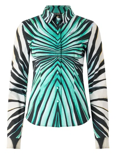Roberto Cavalli Printed Button-up Shirt In Blue