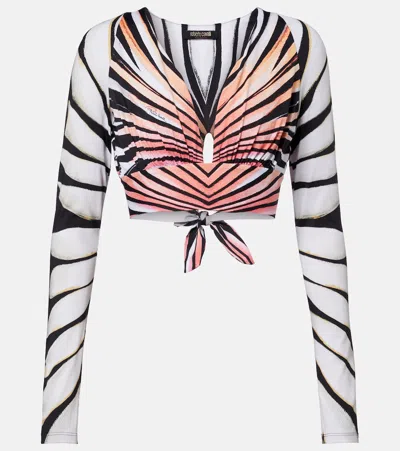 Roberto Cavalli Printed Crop Top In White
