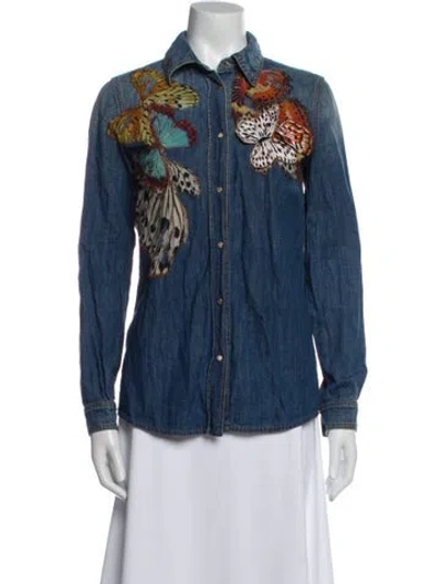 Pre-owned Roberto Cavalli Printed Denim Jacket In Blue