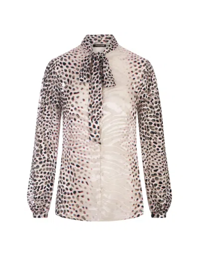 Roberto Cavalli Printed Devoré Satin Shark Shirt In White