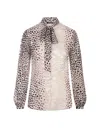 Roberto Cavalli Printed Devoré Satin Shark Shirt In White