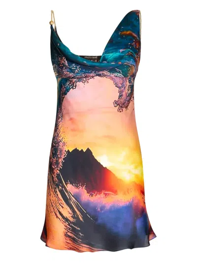Roberto Cavalli Printed Dress In Brown