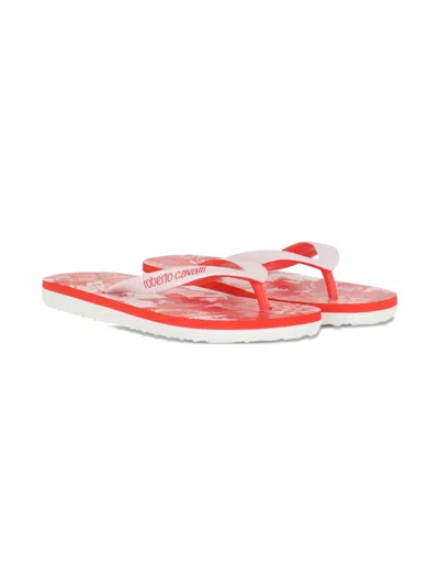 Roberto Cavalli Kids' Printed Flip Flops In Red