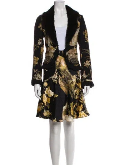 Pre-owned Roberto Cavalli Printed Fur Trim Skirt Set In Black