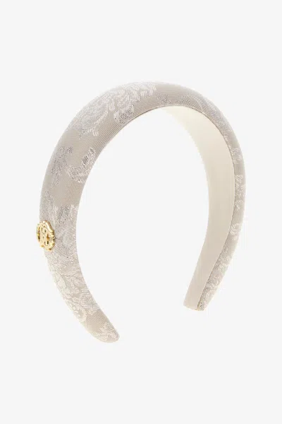 Roberto Cavalli Printed Hairband With Rc Logo In Light Brown