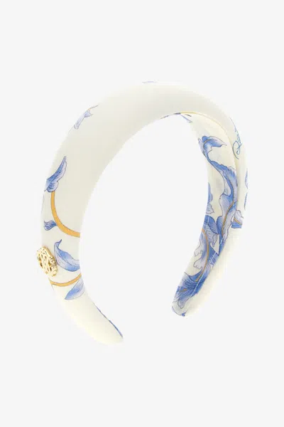 Roberto Cavalli Printed Hairband With Rc Logo In White