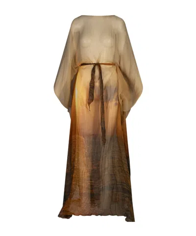 Roberto Cavalli Printed Kaftan Dress In Orange