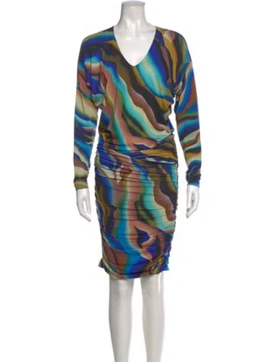 Pre-owned Roberto Cavalli Printed Knee-length Dress In Blue