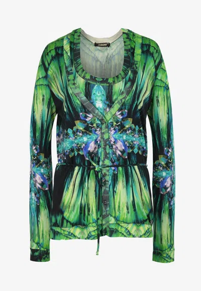 Roberto Cavalli Printed Knit Top And Cardigan Set - Set Of 2 In Green