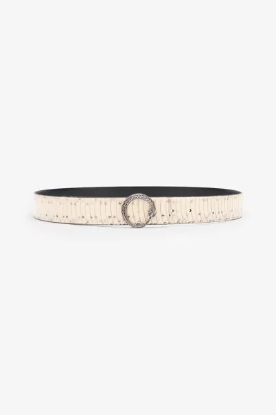 Roberto Cavalli Printed Leather Belt With Snake Buckle In Ivory