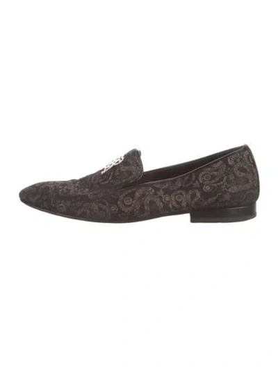 Pre-owned Roberto Cavalli Printed Leather Trim Embellishment Slippers In Black