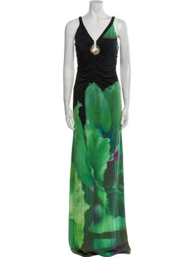 Pre-owned Roberto Cavalli Printed Long Dress In Multi
