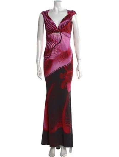 Pre-owned Roberto Cavalli Printed Long Dress In Red