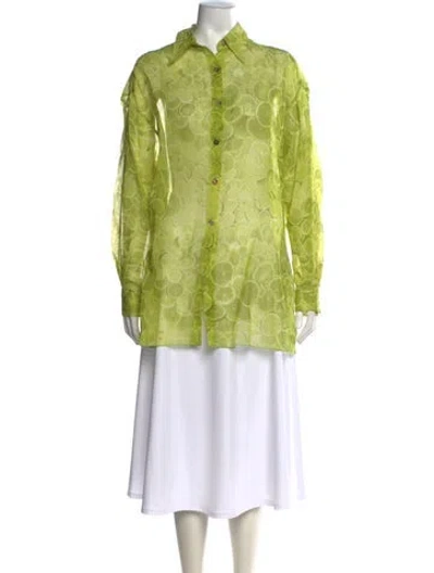 Pre-owned Roberto Cavalli Printed Long Sleeve Blouse In Green