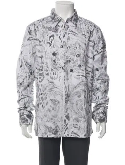 Pre-owned Roberto Cavalli Printed Long Sleeve Dress Shirt In White