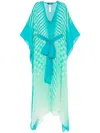 Roberto Cavalli Long Kaftan With Optical Glass Print In Blue