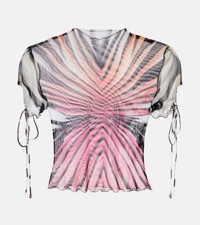 Roberto Cavalli Printed Mesh Top In Multi