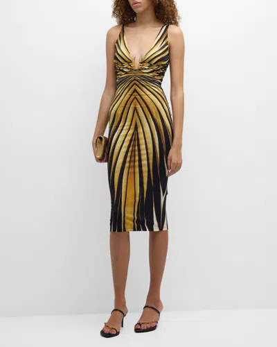 Roberto Cavalli Printed Midi Dress In Giallo Sen C 150850