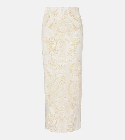 Roberto Cavalli Printed Midi Skirt In White