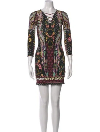 Pre-owned Roberto Cavalli Printed Mini Dress In Black