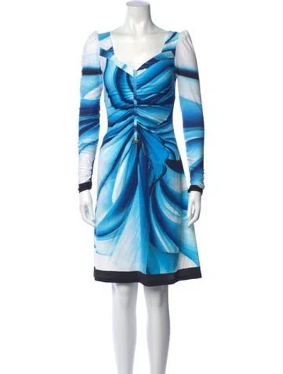 Pre-owned Roberto Cavalli Printed Mini Dress In Blue