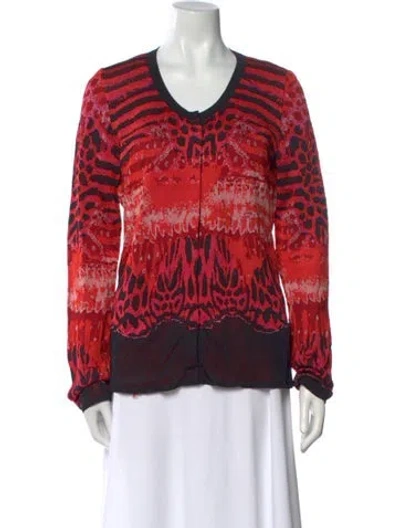 Pre-owned Roberto Cavalli Printed Scoop Neck Blouse In Red